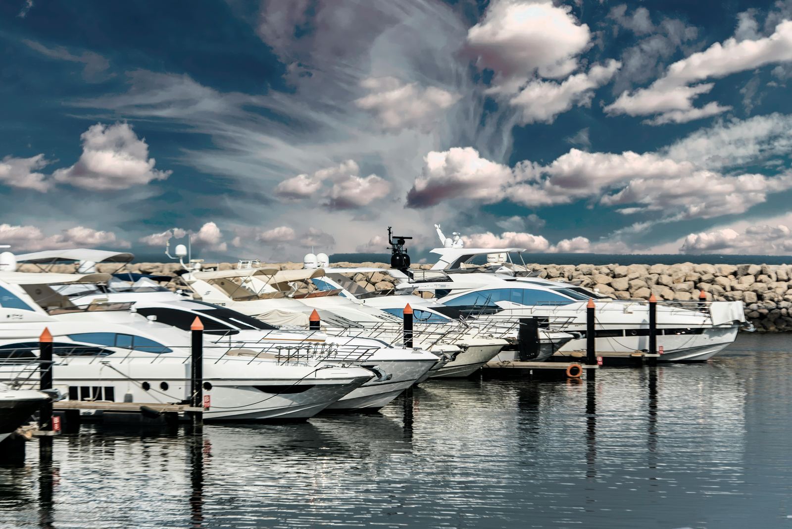 Boats docked at a marina