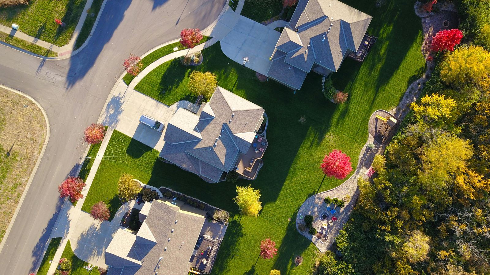 Aerial view of a residential neighborhood